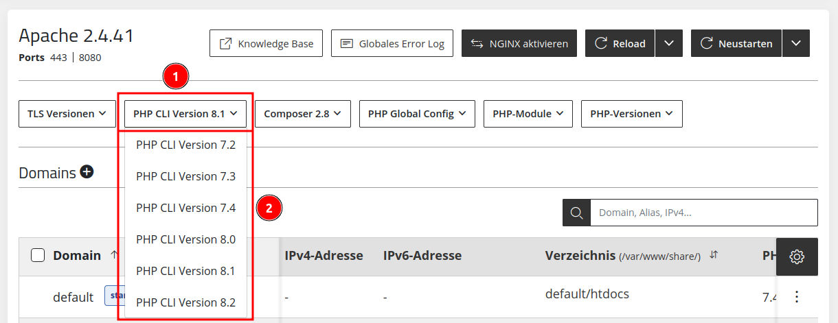 Managed Center - Webserver - Apache - PHP CLI Version