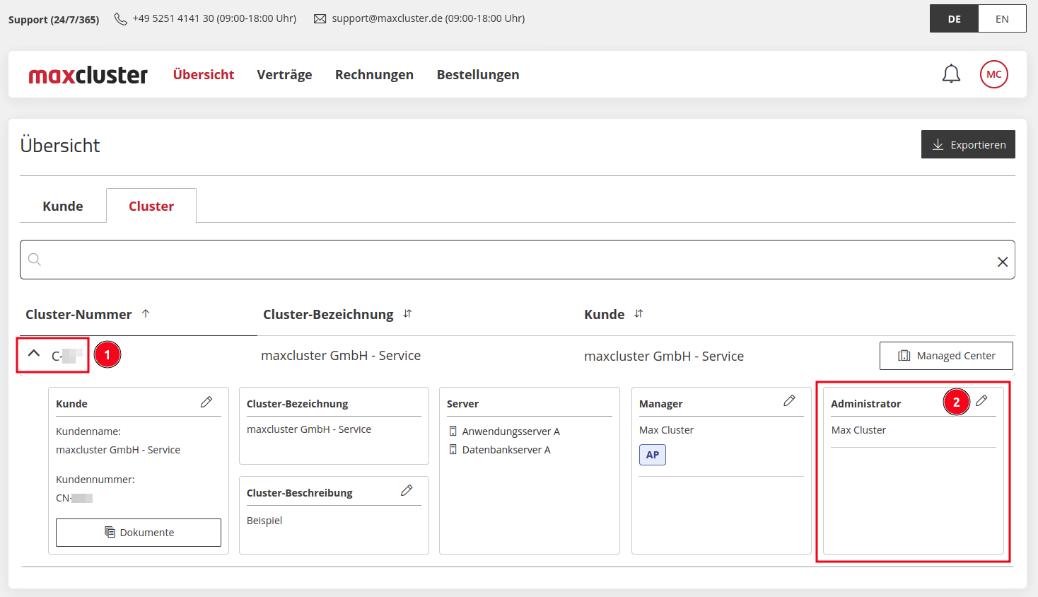 ApplicationCenter-Übersicht-Cluster-Administrator