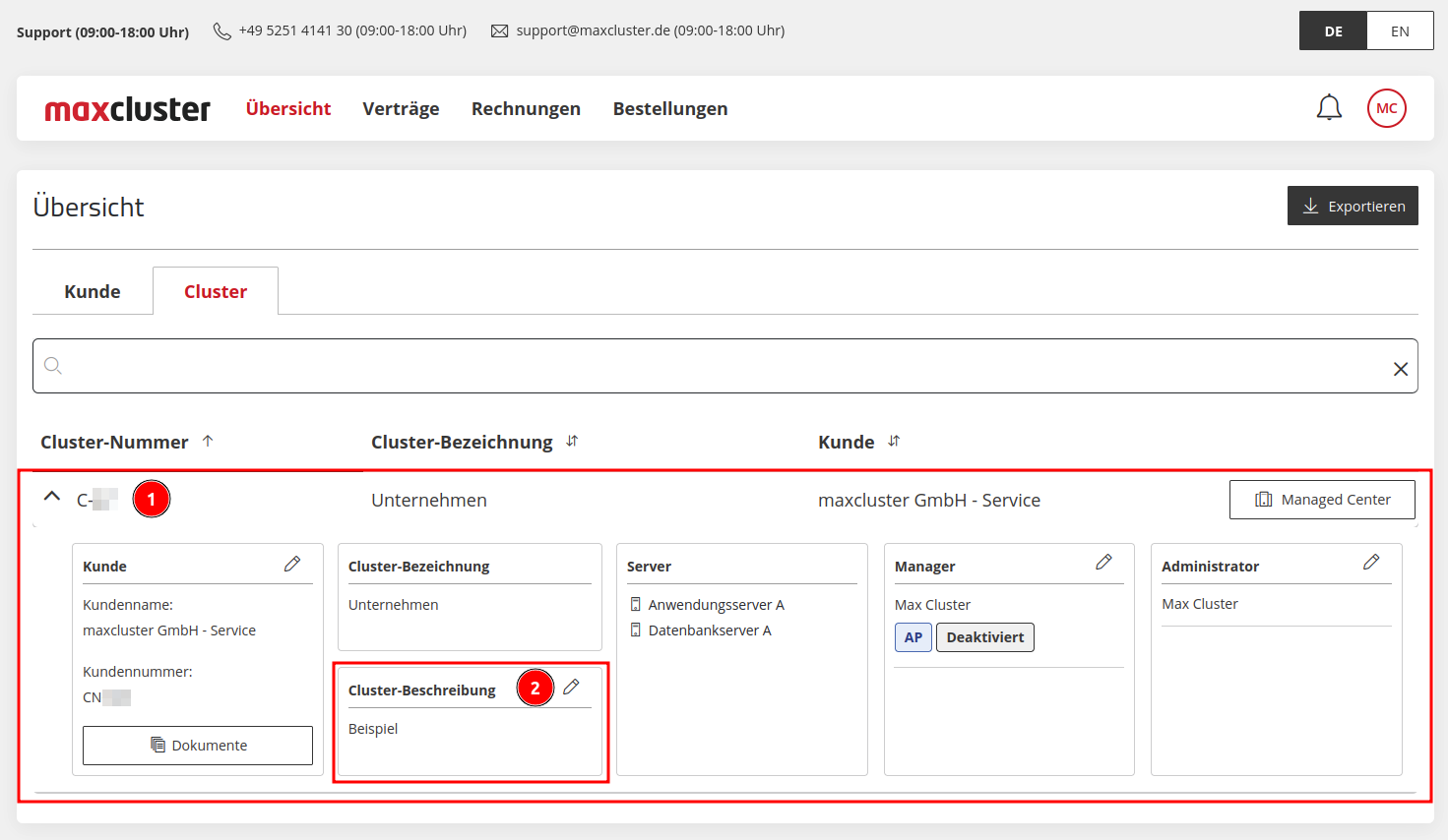 ApplicationCenter-Übersicht-Cluster-Cluster-Beschreibung