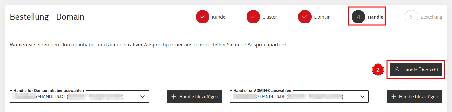 Application Center - Bestellungen - +Domain bestellen - Handle - Handle Übersicht