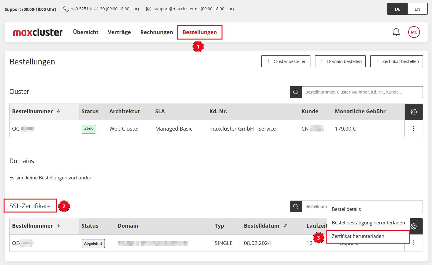 ApplicationCenter-Bestellungen-SSL-Zertifikate-Menü-Zertifikat-herunterladen