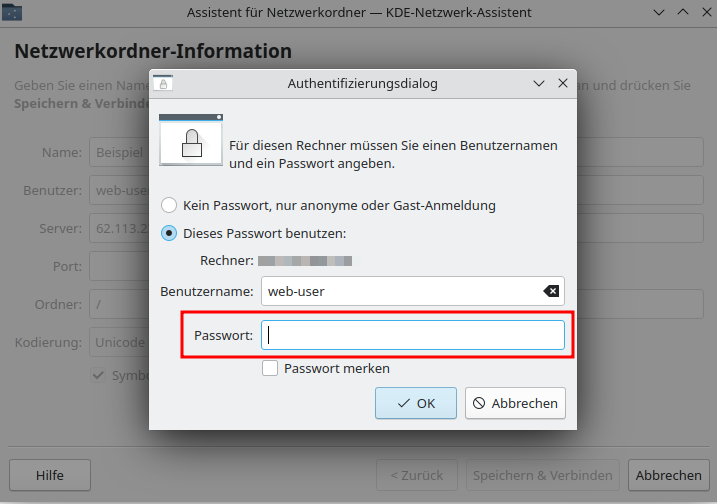 Cluster-Zugriff-(S)FTP-Netzwerkordner-Information-Speichern&Verbinden-Passwort